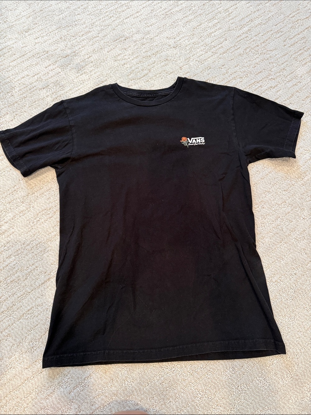 Vans Black Short Sleeve Tee with Small Floral Logo- size small